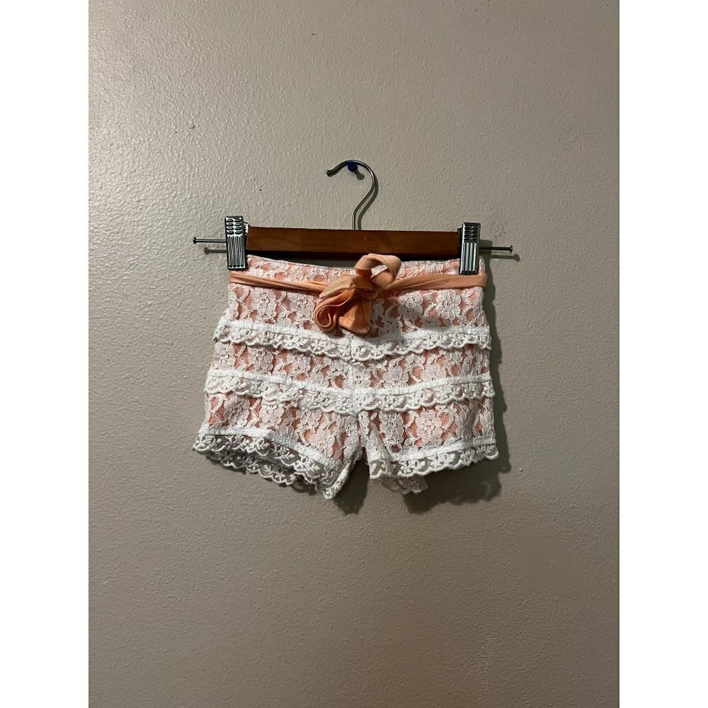Toddler Girl's Mayoral Jeans Blush Lace Tie Shorts Size 18M [EXCELLENT]
